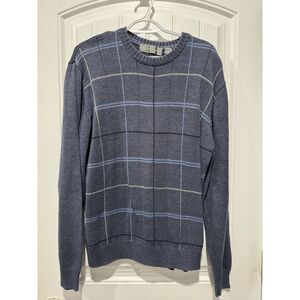 Vtg OSCAR DE LA RENTA Sweater Mens Size Large Blue With Grid Design